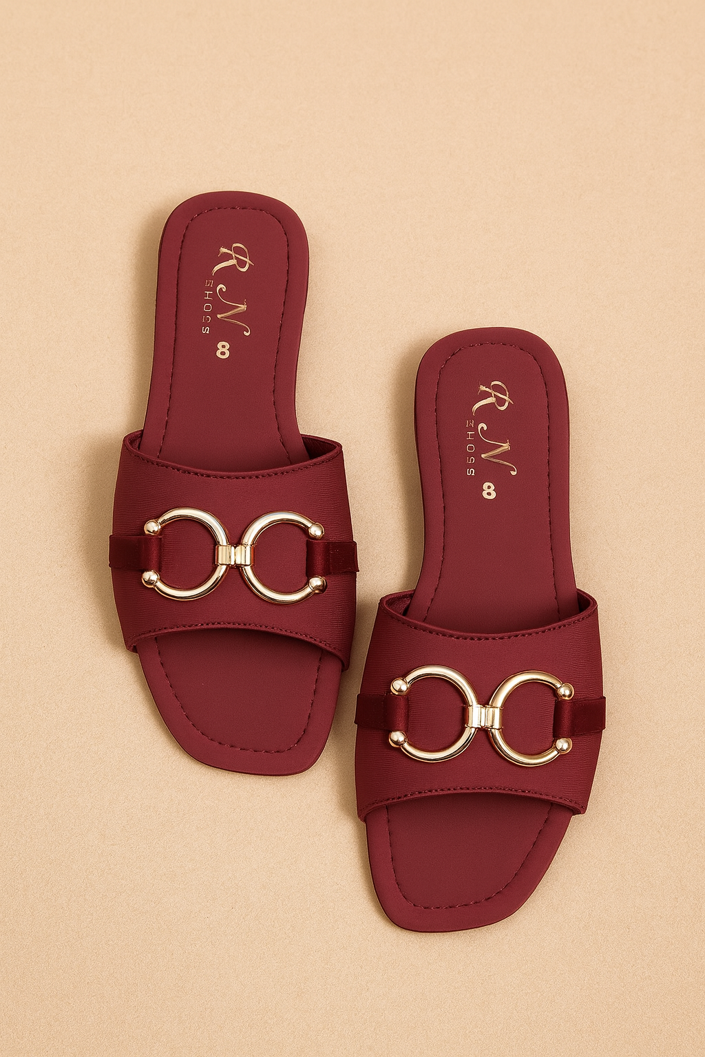 Elegant Black Women’s Slide Sandals with Gold Buckle Accent